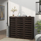 HOMCOM Narrow Shoe Cabinet with Slatted Doors, Adjustable Shelves for 20 Pairs of Shoes, Shoe Cabinet for Entryway, Dark Brown
