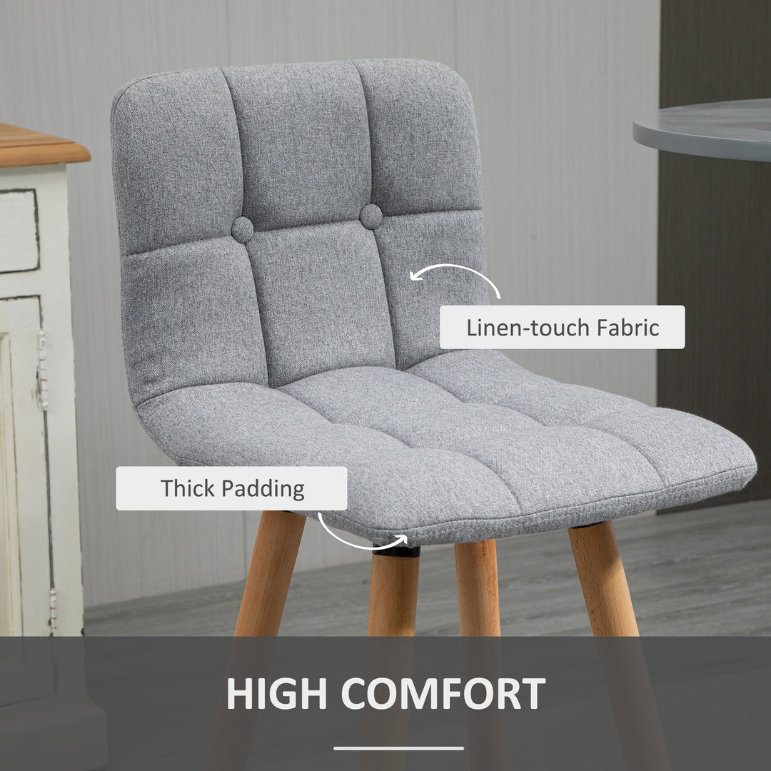 HOMCOM Modern Bar Stools Set of 2, 38" Upholstered Kitchen Island Stool with Solid Wood Legs, Grey