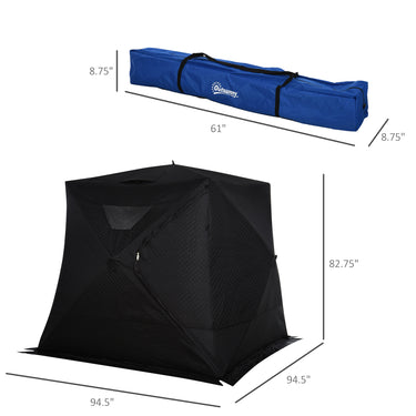 Outsunny 4-Person Insulated Ice Fishing Tent, Portable Ice Fishing Shelter with Ventilation Windows, Carry Bag, Two Doors and Anchors for Low-Temp -22℉