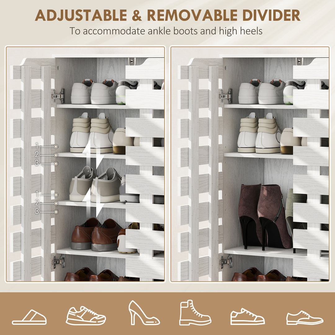 HOMCOM Shoe Cabinet, 21 Pair Shoe Storage Cabinet with Hollowed-Out Doors, White