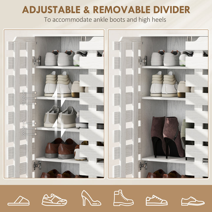 HOMCOM Shoe Cabinet, 21 Pair Shoe Storage Cabinet with Hollowed-Out Doors, White