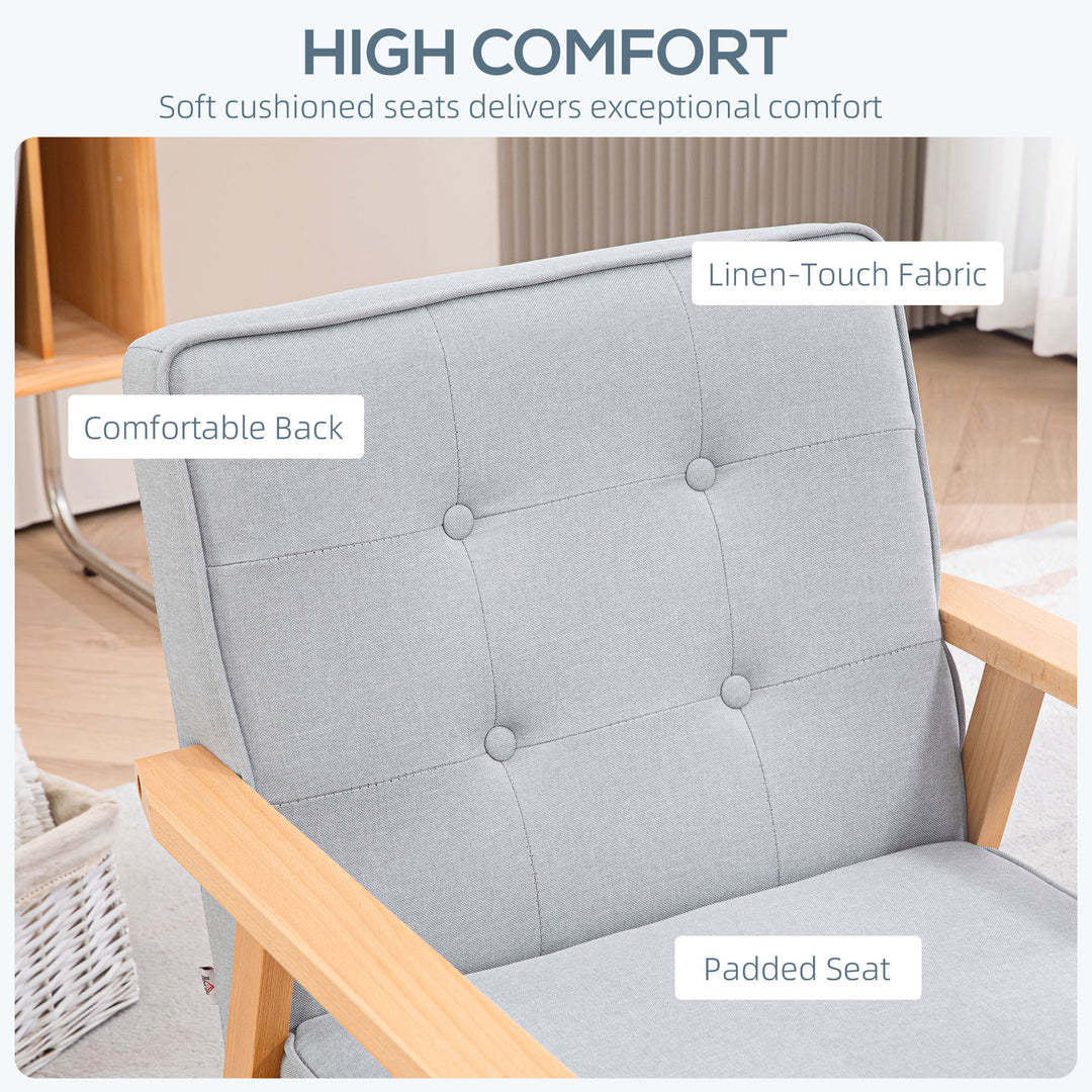 HOMCOM Mid-Century Accent Chair Modern Fabric Upholstered Tufted Back Lounge Sofa Seat - Grey