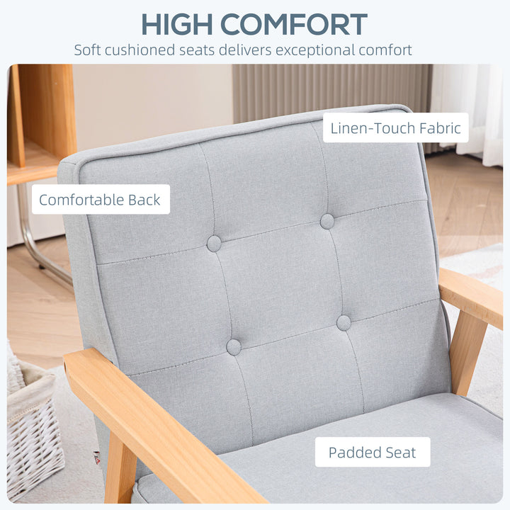 HOMCOM Mid-Century Accent Chair Modern Fabric Upholstered Tufted Back Lounge Sofa Seat - Grey