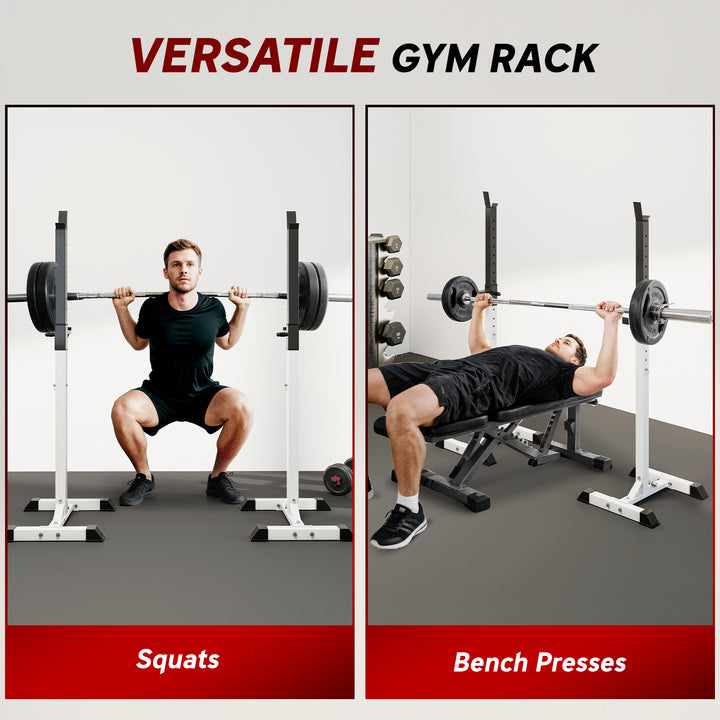 Soozier Adjustable Barbell Rack Stable Power Squat Stand Portable 2 Bars Barbell Holder Weight Rack, Black and White