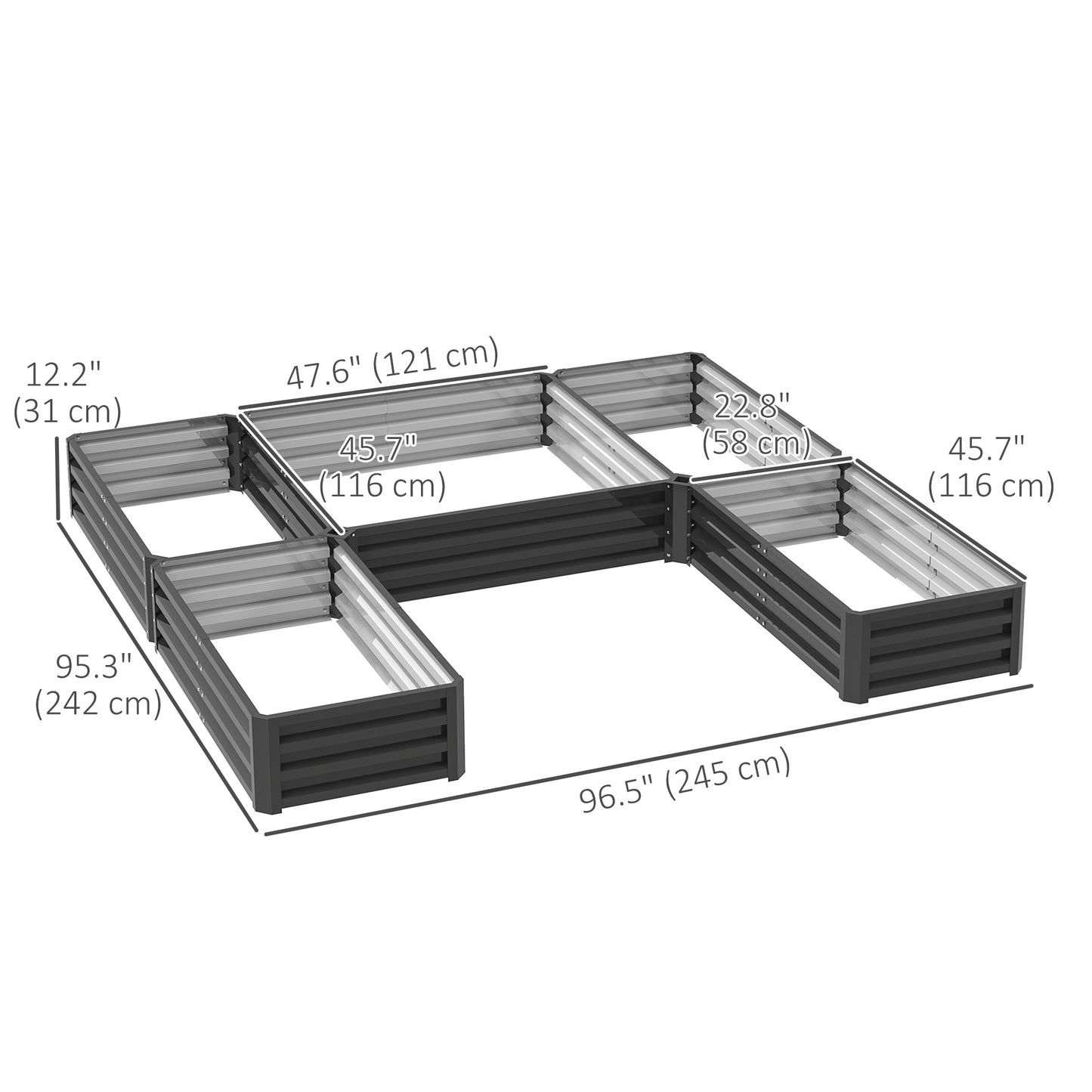 Outsunny Steel Raised Garden Bed, Set of 5 Large Box Planters for Outdoor Plants Vegetables Flowers Herbs, 8x8x1ft, Green