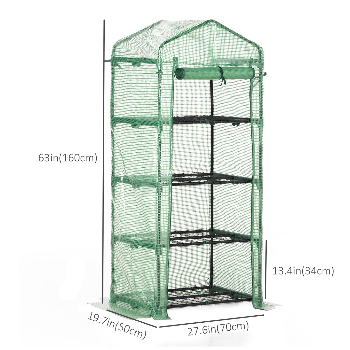 Outsunny Portable Greenhouse, Outdoor Hot House Plant Flower Greenhouse with 4 Tier Shelves, Steel Frame, PE Cover, Dark Green
