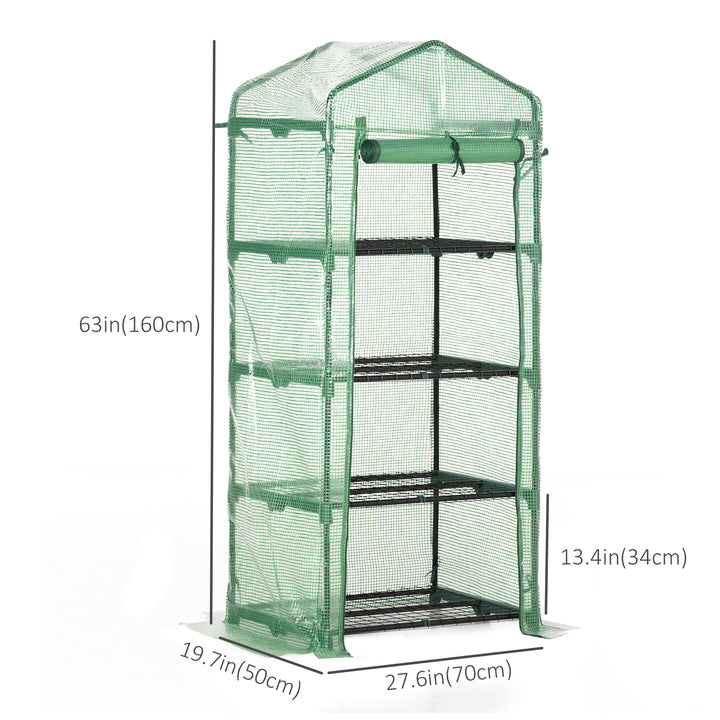 Outsunny Portable Greenhouse, Outdoor Hot House Plant Flower Greenhouse with 4 Tier Shelves, Steel Frame, PE Cover, Dark Green