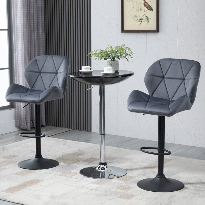 HOMCOM Bar Stool Set of 2 Fabric Adjustable Height Armless Upholstered Counter Chairs with Swivel Seat, Black