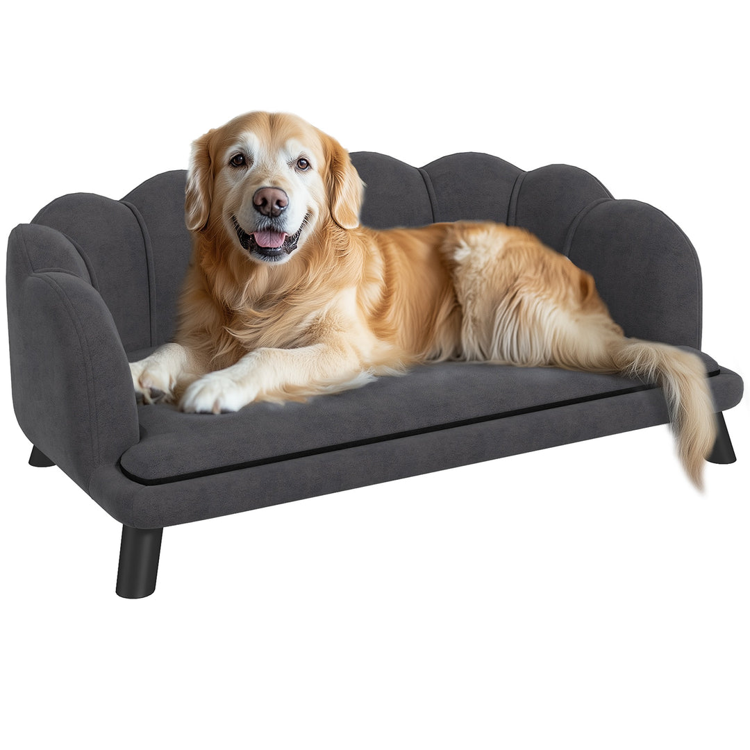PawHut Dog Sofa with Removable Cushion Wood Legs for Medium and Large Dogs, Dark Grey
