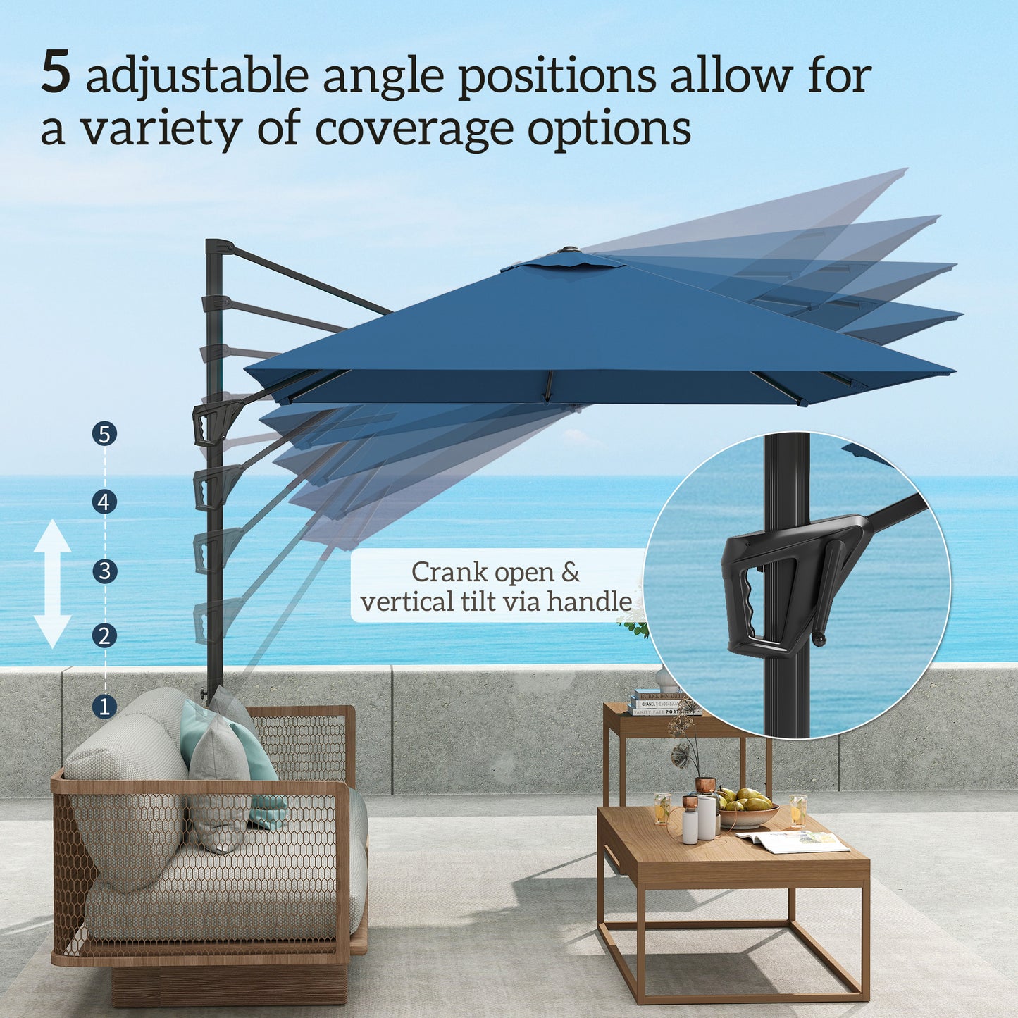 Outsunny 8'x8' Square Patio Hanging Offset Umbrella, Outdoor Cantilever Parasol w/ Cross Base, Cream White