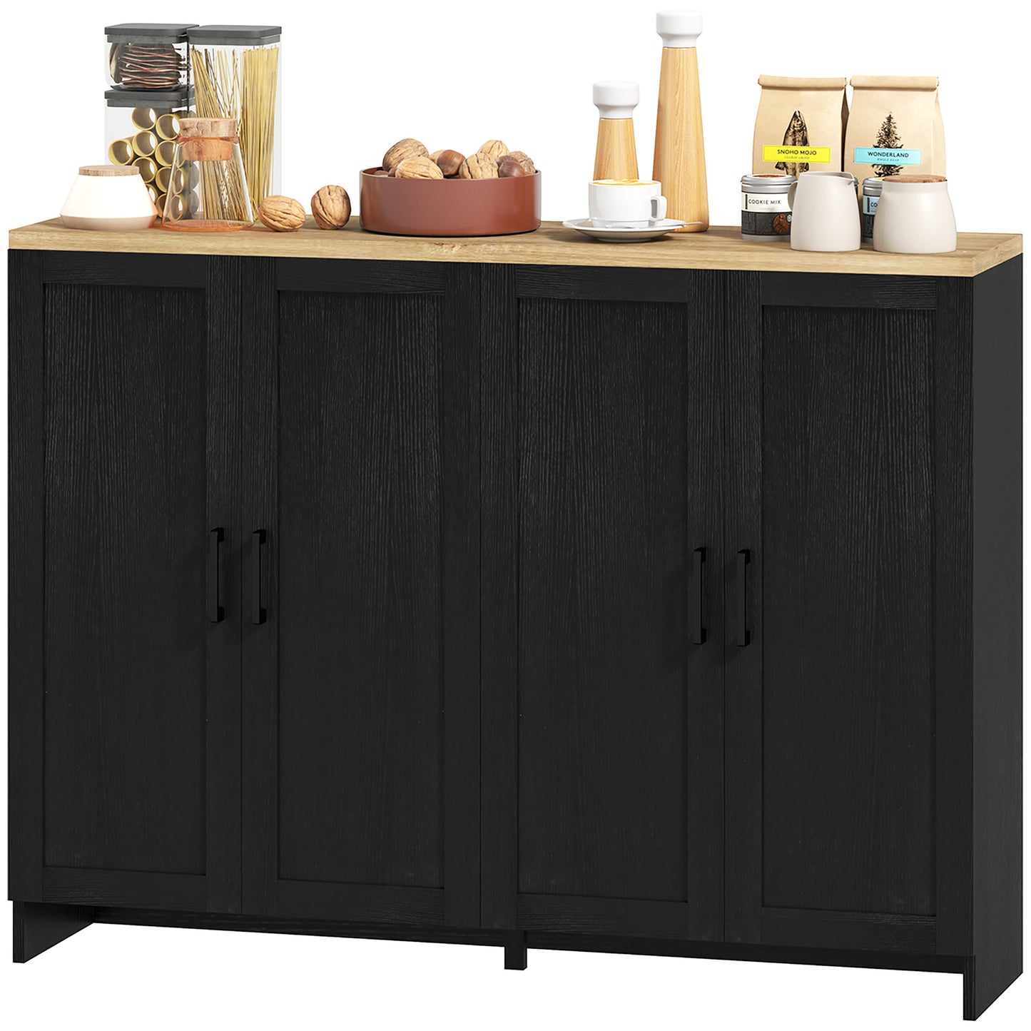 HOMCOM Modern Sideboard Buffet Cabinet, Modern Kitchen Storage Cabinet with 3 Doors Adjustable Shelves, for Dining Room, White