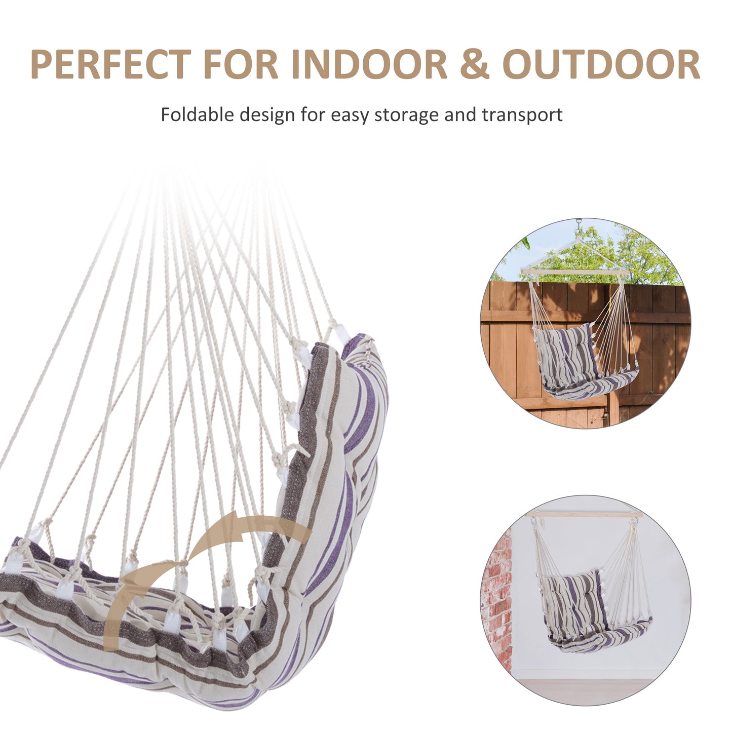 Outsunny Portable Hanging Woven Hammock Seat Rope Swing Chair Sleeping Bed for Outdoor Garden Yard Camping Blue