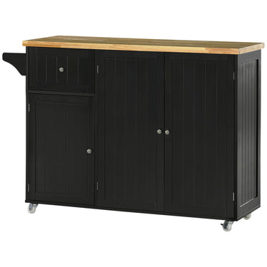 HOMCOM Rolling Kitchen Island with Storage, Utility Kitchen Island Cart with Drawer, Cabinets, Towel Rack and Rubber Wood Top