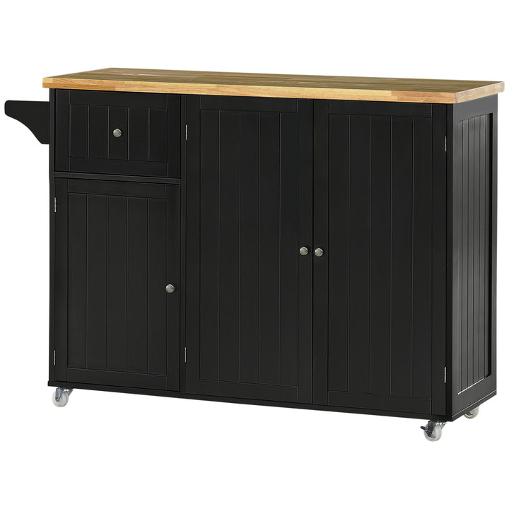 HOMCOM Rolling Kitchen Island with Storage, Utility Kitchen Island Cart with Drawer, Cabinets, Towel Rack and Rubber Wood Top