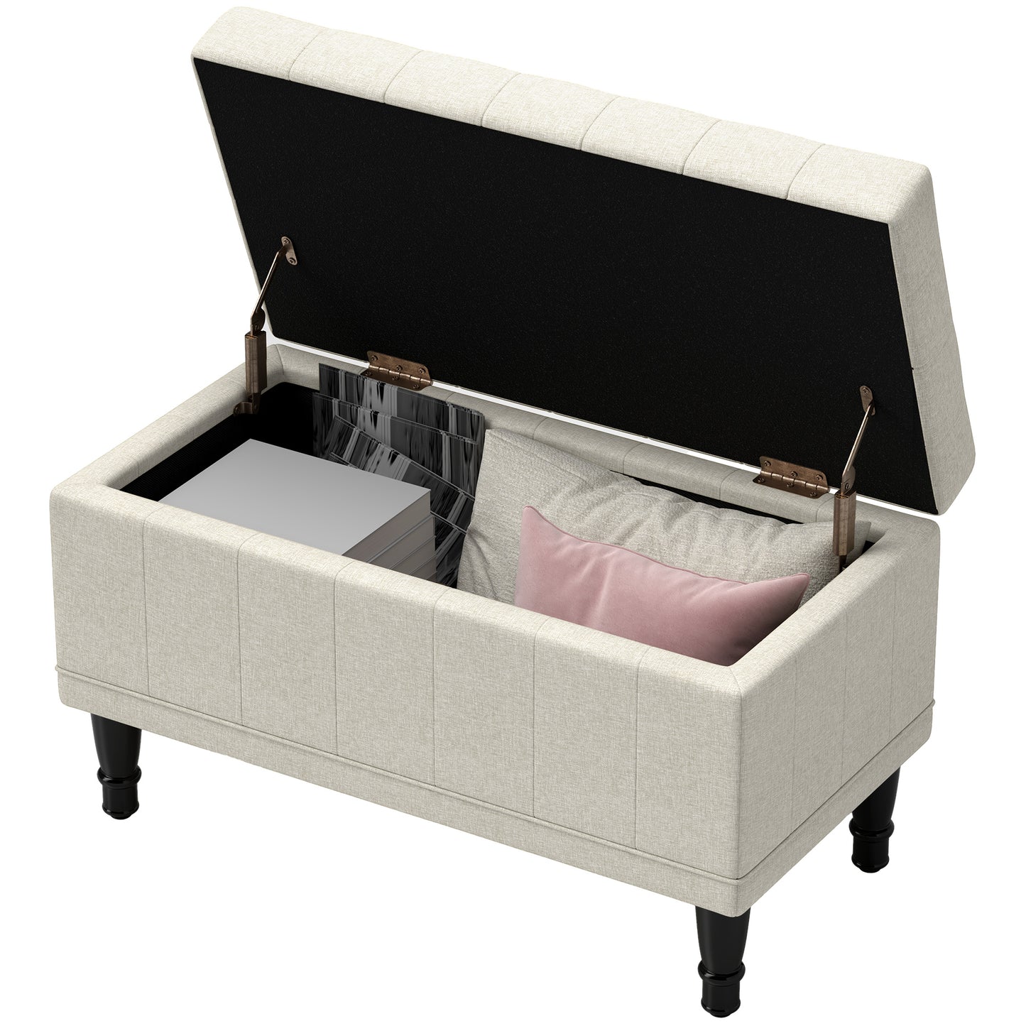 HOMCOM Storage Ottoman, Linen Fabric End of Bed Bench with Button Tufted Storage Bench for Bedroom, Grey