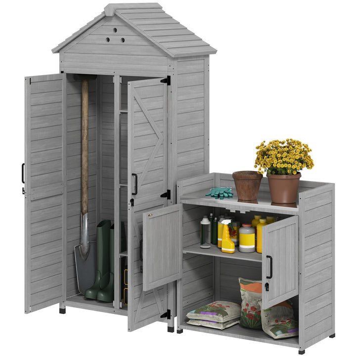 Outsunny 2-in-1 Outdoor Storage Cabinet, Wood Garden Shed with Shelves, Vent Holes, Foot Caps for Backyard, Patio, Lawn