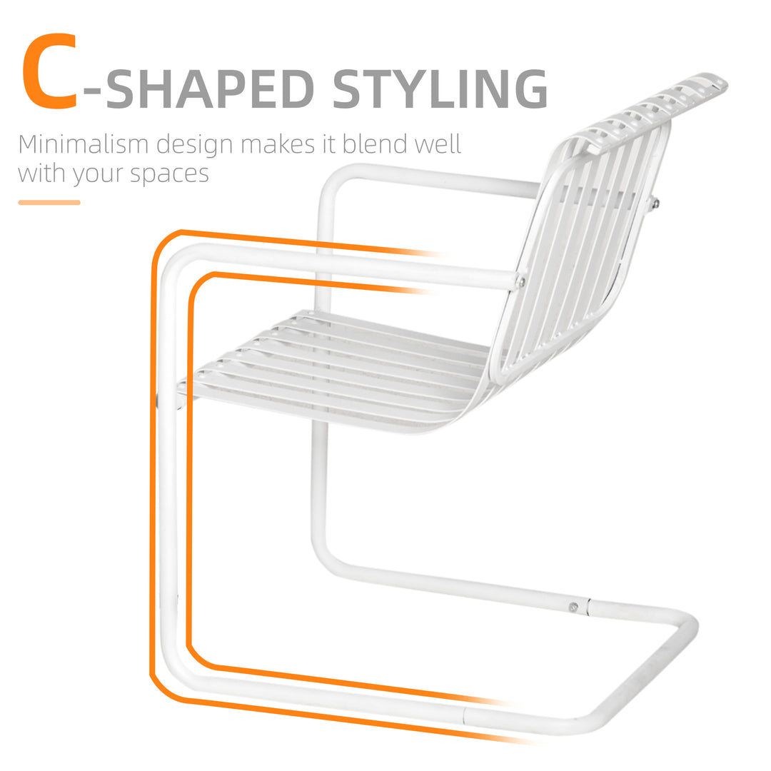 Outsunny 3 Pieces Patio Bistro Set, Metal Frame Garden Coffee Table Set with 2 Chairs & Round Table for Outdoor Yard Porch Poolside Balcony, White