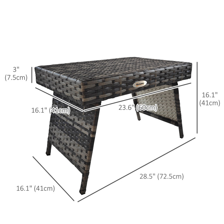 Outsunny Outdoor Rattan Foldable End Table, Metal Frame Patio Wicker Table, Coffee Table Side Table for Poolside, Lawn, Garden, Mixed Grey
