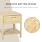 HOMCOM Narrow Nightstand with Rattan Elements, Bedside Table with Drawer and Storage Shelf for Bedroom, Natural