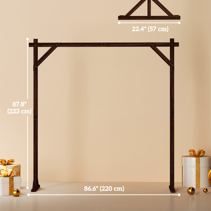 Outsunny 7FT Rectangular Wooden Wedding Arch with Triangular Base, Ground Stakes for Ceremony, Garden, Birthday, Dark Brown