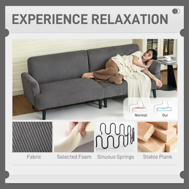 HOMCOM Modern Couch, 3 Seater Sofa, Corduroy Loveseat with Rubberwood Legs and Extra-Wide Seat, Grey