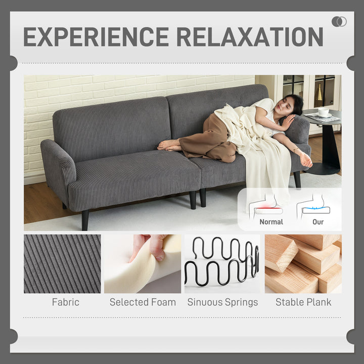 HOMCOM Modern Couch, 3 Seater Sofa, Corduroy Loveseat with Rubberwood Legs and Extra-Wide Seat, Grey