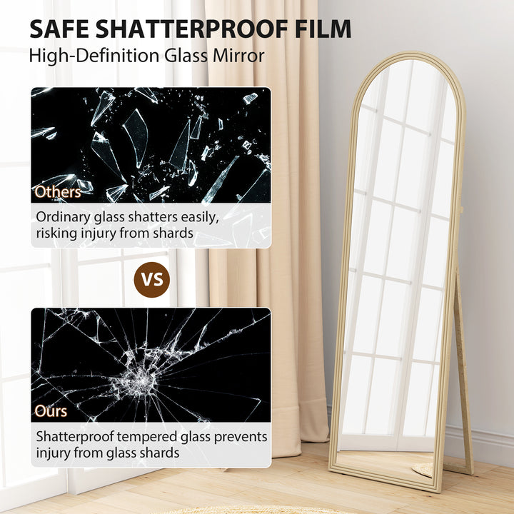 HOMCOM 64" x 21" Full Length Mirror, Free Standing, Leaning or Wall, Arched Full Body Mirror with Faux Stone Frame, Beige
