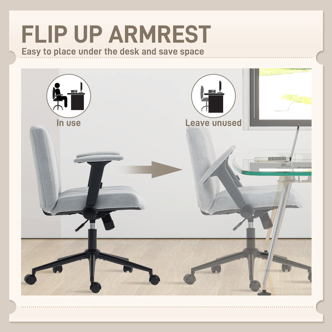 HOMCOM Criss Cross Chair with Flip-up Armrests, Wheels, Wide Office Chair with Adjustable Height, Tilting for Home, Grey