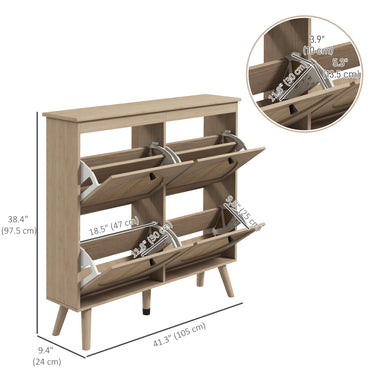 HOMCOM Shoe Cabinet for entryway, Shoe Storage Cabinet with 4 Flip Drawers and Adjustable Shelves for 20 Pairs of Shoes, Oak