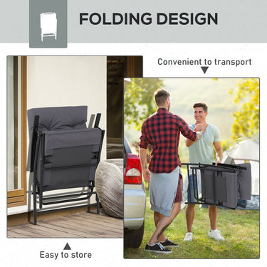 Outsunny Set of 2 Outdoor Folding Chairs with Adjustable Backrest, Padded Camping Chairs for Outdoor Events, Grey