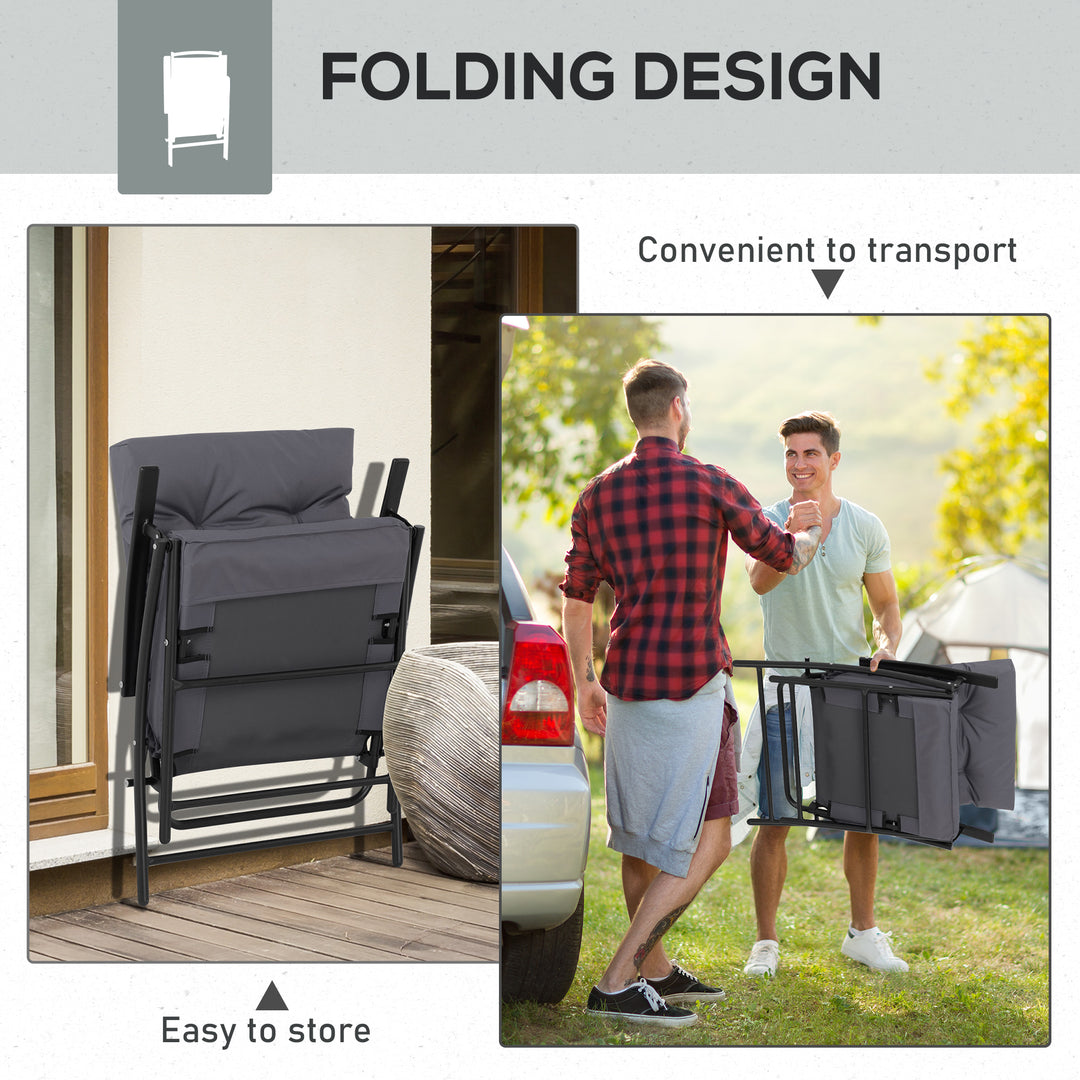 Outsunny Set of 2 Outdoor Folding Chairs with Adjustable Backrest, Padded Camping Chairs for Outdoor Events, Grey