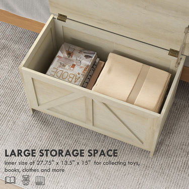 HOMCOM Storage Trunk Box Organizer with Farmhouse Panel Safety Hinge to Open Up 100° Natural