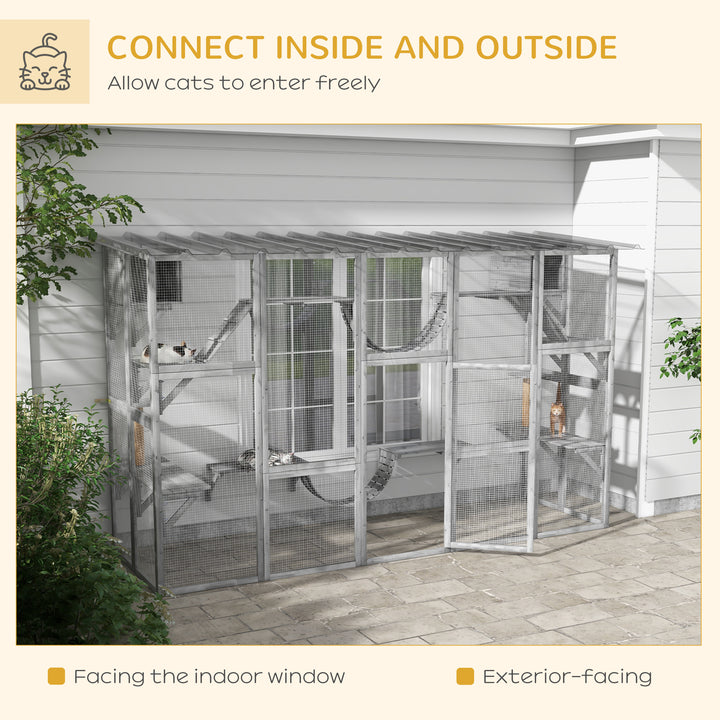 PawHut Large Outdoor Catio with Condos, Platforms, Doors, Ladders, Weather-Resistant Roof, Orange