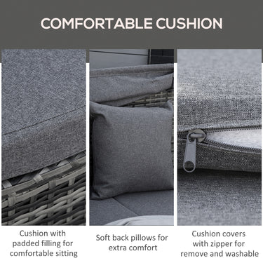 Outsunny 4 Pieces Patio PE Wicker Round Daybed, Outdoor Rattan Garden Lounge Furniture Sets, Grey