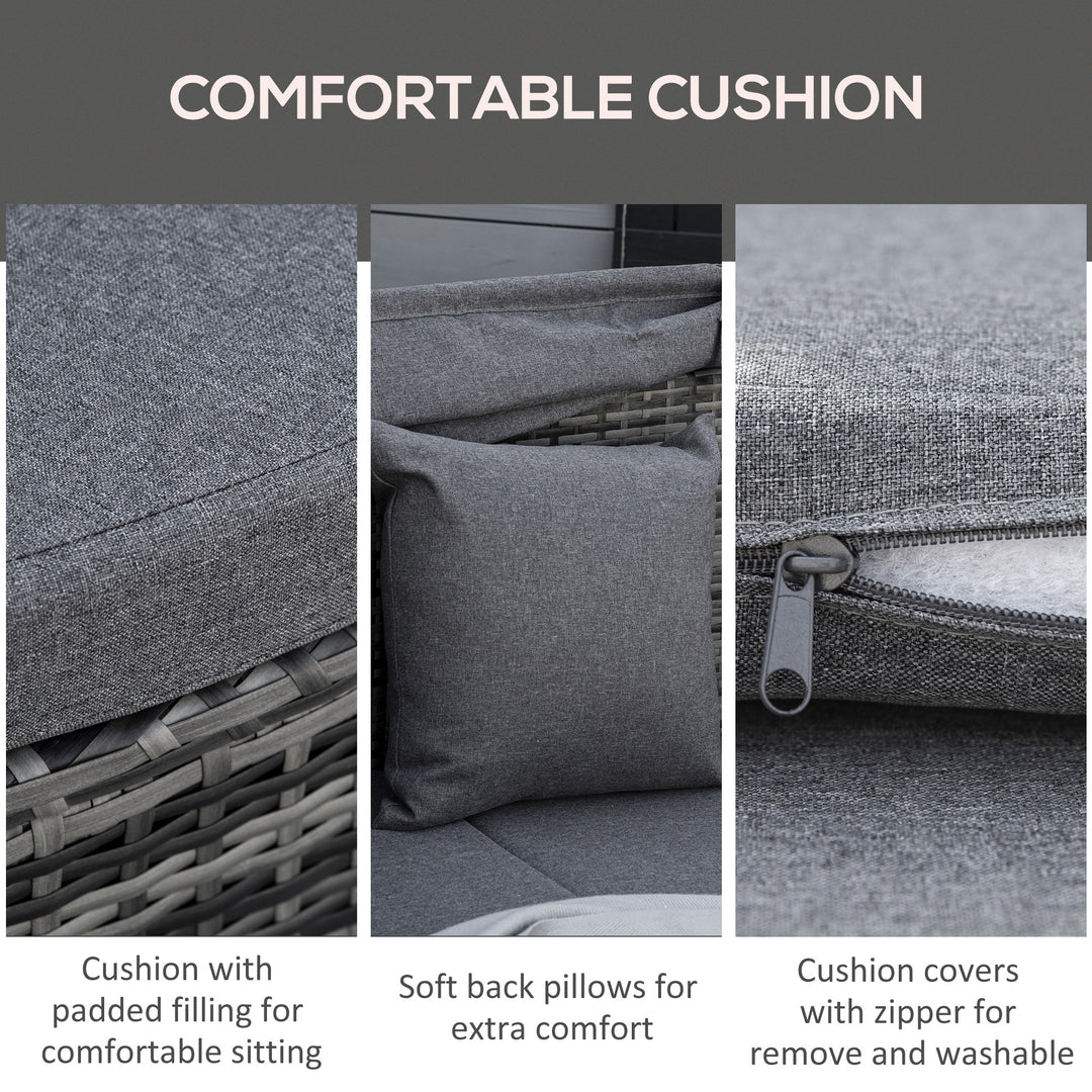 Outsunny 4 Pieces Patio PE Wicker Round Daybed, Outdoor Rattan Garden Lounge Furniture Sets, Grey