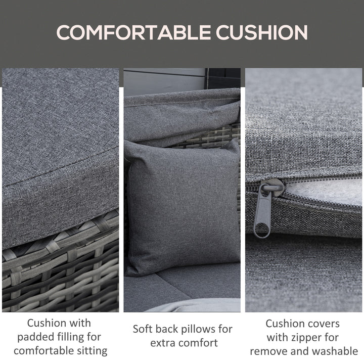 Outsunny 4 Pieces Patio PE Wicker Round Daybed, Outdoor Rattan Garden Lounge Furniture Sets, Grey