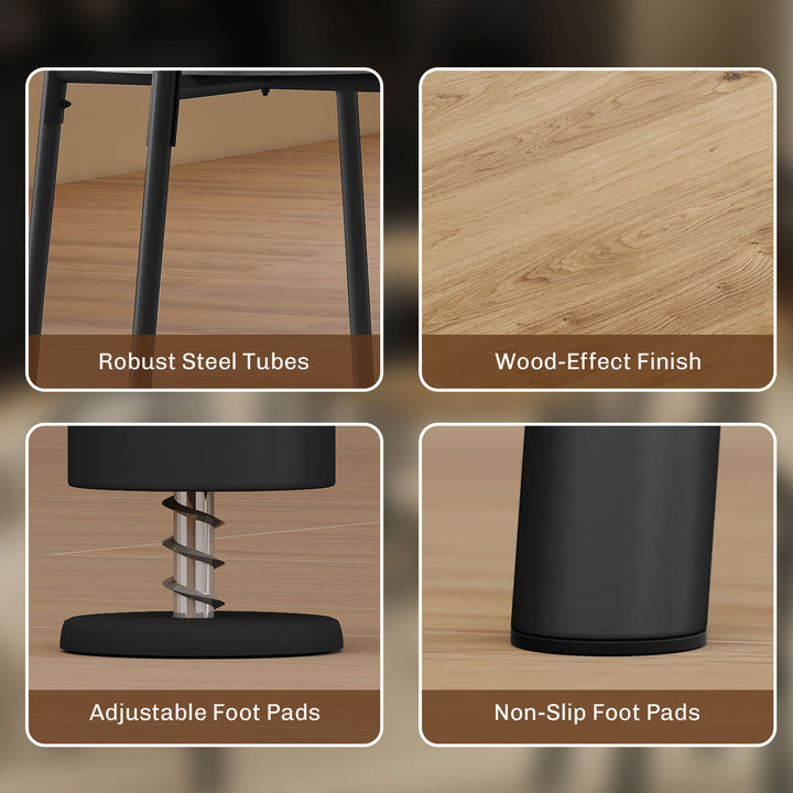 HOMCOM 5 Piece Dining Table Set, Space Saving Round Dining Set for 4 with Metal Frame for Small Spaces, Black Wood Grain