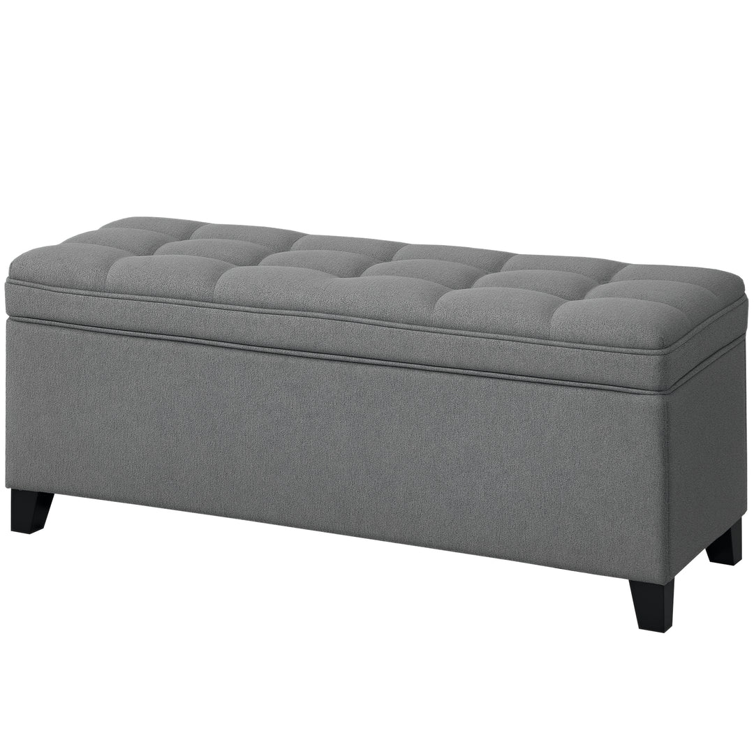 HOMCOM Storage Ottoman Bench, Foot Rest with Safety Hinges, 47 Inches Linen Storage Chest for Living Room, Dark Grey