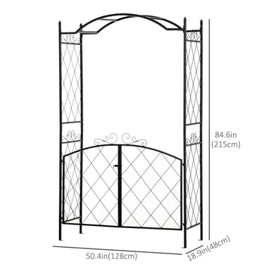 Outsunny 7FT Metal Garden Arch with Gate Climbing Planter Frame Backyard Decor for Vines Morning Glory Black