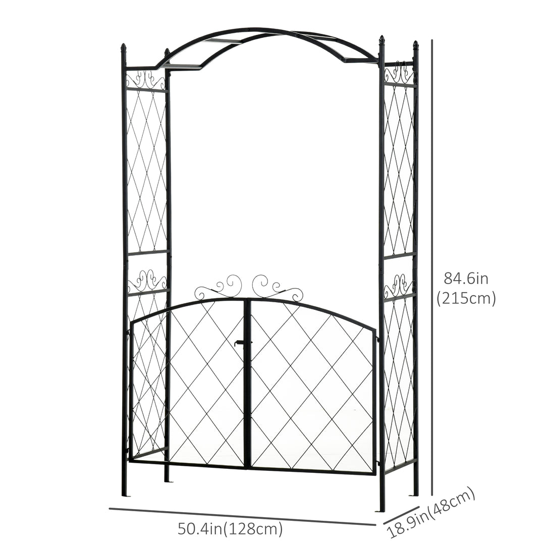 Outsunny 7FT Metal Garden Arch with Gate Climbing Planter Frame Backyard Decor for Vines Morning Glory Black