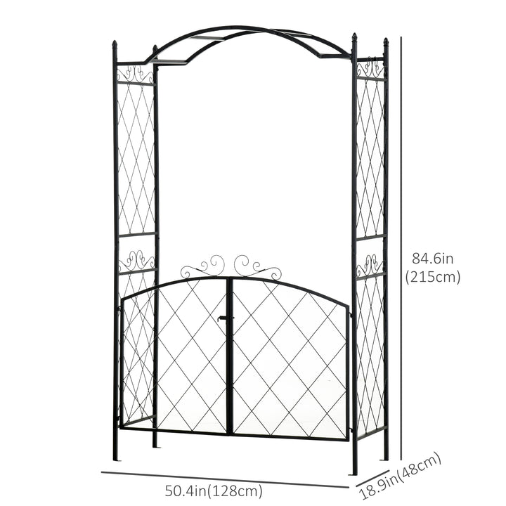 Outsunny 7FT Metal Garden Arch with Gate Climbing Planter Frame Backyard Decor for Vines Morning Glory Black