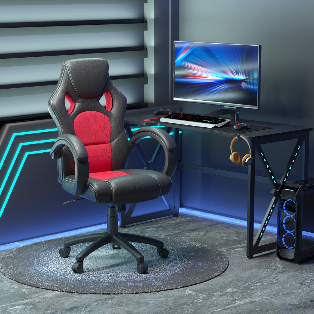 HOMCOM Racing Gaming Chair Office Chair Computer Desk Gamer Chair with Swivel Wheels, Padded Headrest, Tilt Function, Red
