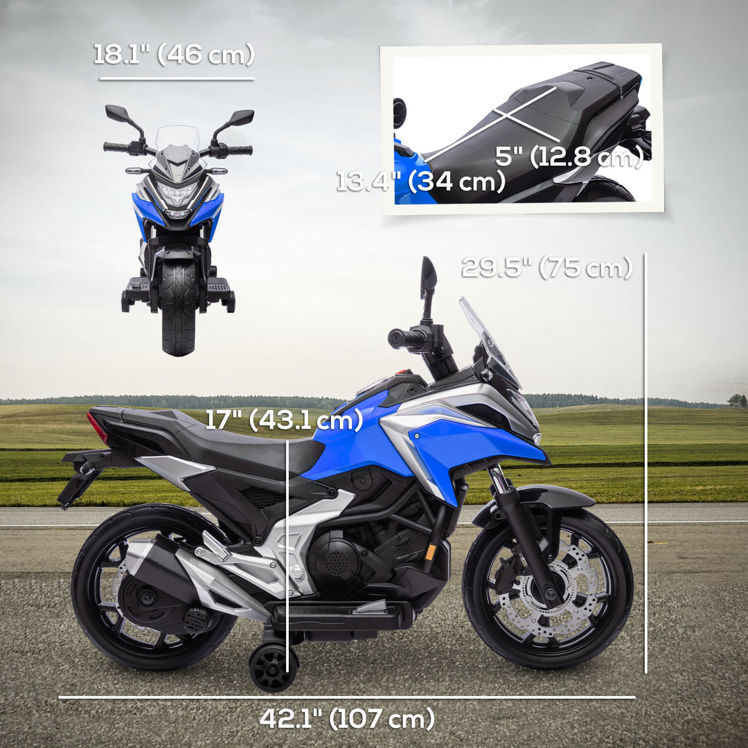 Qaba Honda Licensed 12V Ride on Motorbike for Kids with Headlights Music Training Wheels, for 3-6 Years, Blue