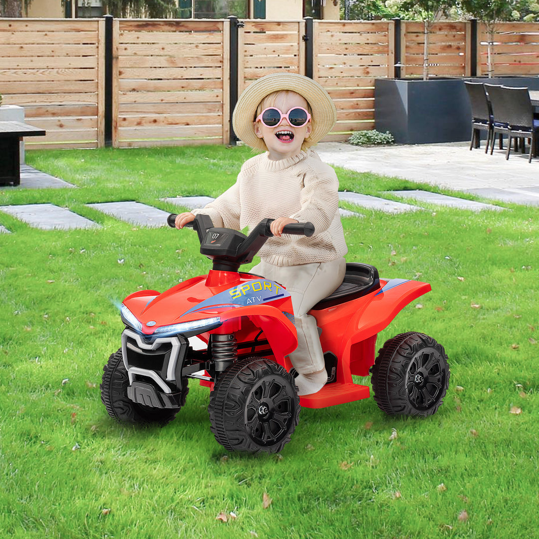 Qaba Kids ATV, 6V Battery Powered Electric Vehicle with Headlights, Music, Forward/Reverse Switch for 18-36 Months, Black