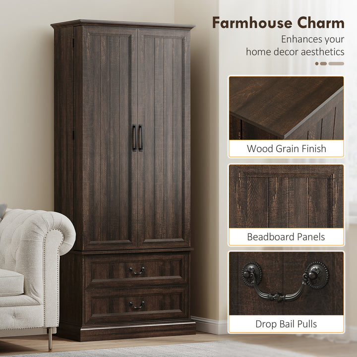 HOMCOM 72" LED Kitchen Pantry Cabinet, Buffet Storage Cabinet with 10 Door Shelves, 2 Drawers and Adjustable Shelves, White