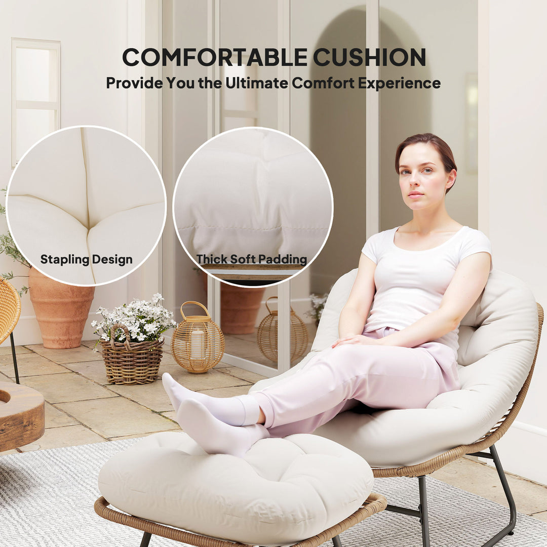 Outsunny Rattan Chair w/ Stool, Cushion, Adjustable Foot Pads, Natural
