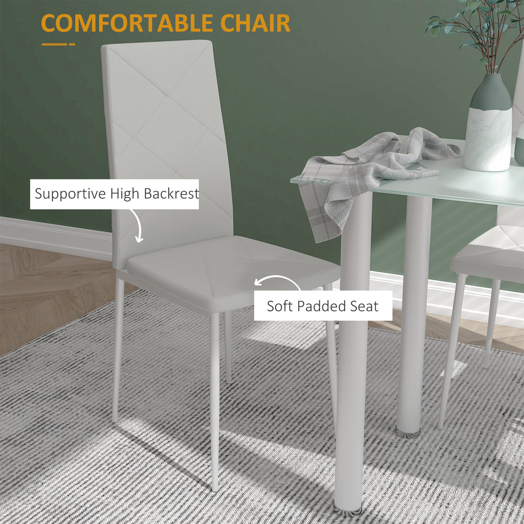 HOMCOM Modern Dining Table Set for 4, Space-Saving 5 Pieces Kitchen Table Set with Rectangle Table and Steel Frame, White