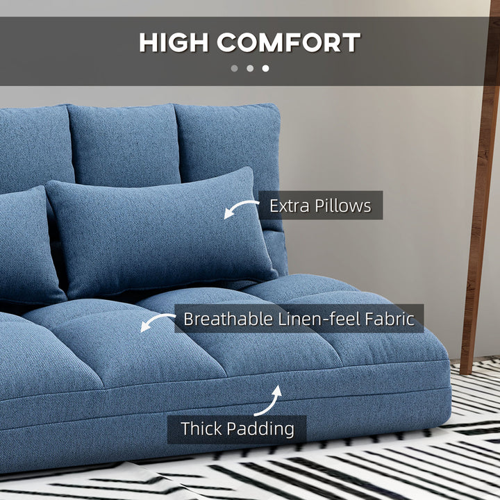 HOMCOM 51" Folding Floor Sofa, Foldable 2-Seater Lazy Sofa Sleeper Bed, Adjustable Linen Floor Couch with 9-position Backrest, 2 Pillows and Wide Seat for Living Room, Grey