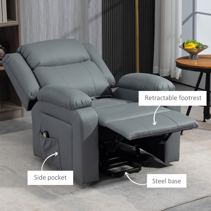 HOMCOM Lift Chair for Seniors, PU Leather Upholstered Electric Recliner Chair with Remote, Side Pockets, Quick Assembly, Grey