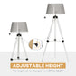 HOMCOM Tripod Floor Lamp, Adjustable Height Wooden Standing Lamp with E26 Lamp Base for Living Room, Bedroom, White and Grey